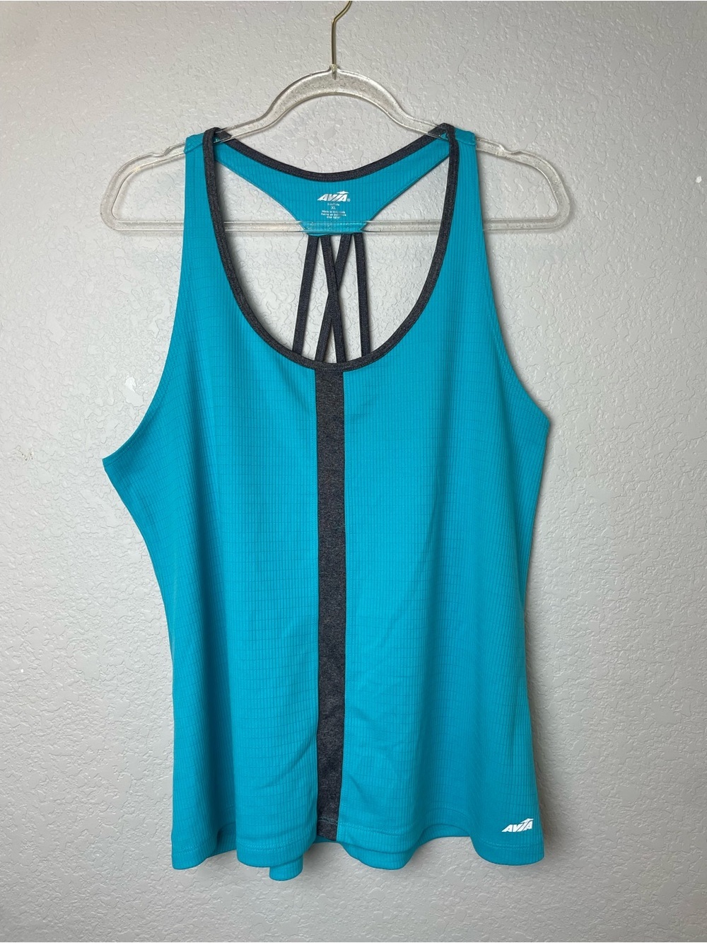 Avia Teal Tank with Gray Center Stripe and Strappy Back Size XL